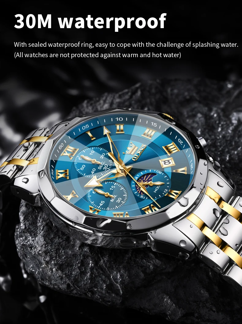 OLEVS 3675 Mens Watch Business Original Brand Quartz Watch Waterproof Luminous Moon Phase Automatic Date Three Dial Watch Gifts OLEVS 3675 Mens Watch Business Original Brand Quartz Watch Waterproof Luminous Moon Phase Automatic Date Three Dial Watch Gifts
