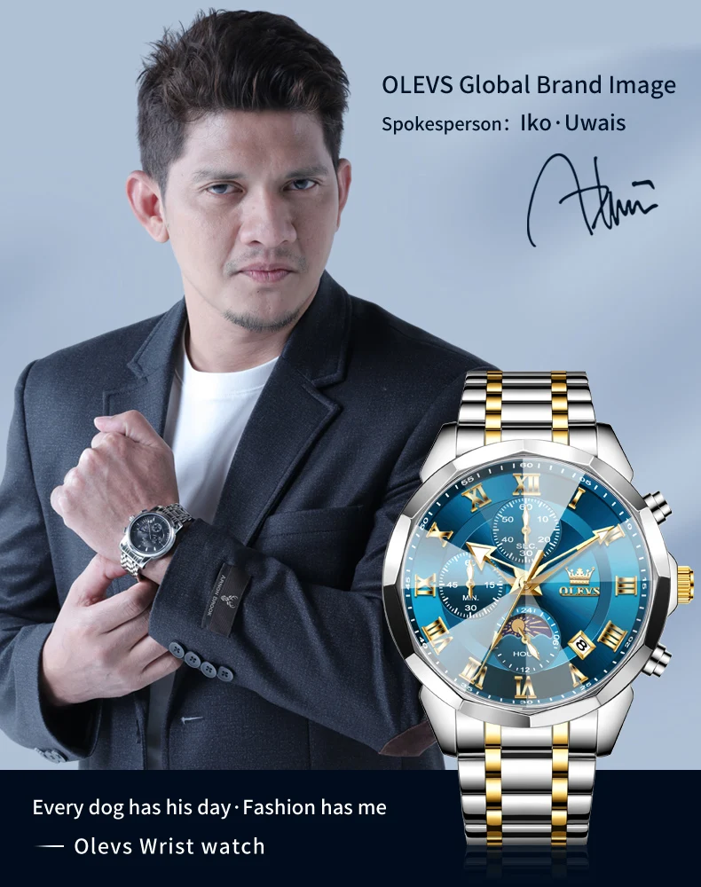 OLEVS 3675 Mens Watch Business Original Brand Quartz Watch Waterproof Luminous Moon Phase Automatic Date Three Dial Watch Gifts OLEVS 3675 Mens Watch Business Original Brand Quartz Watch Waterproof Luminous Moon Phase Automatic Date Three Dial Watch Gifts