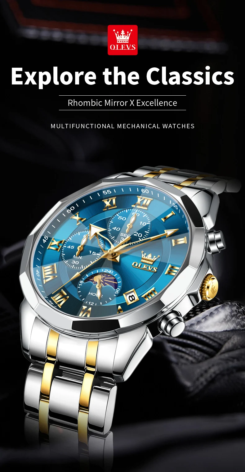 OLEVS 3675 Mens Watch Business Original Brand Quartz Watch Waterproof Luminous Moon Phase Automatic Date Three Dial Watch Gifts OLEVS 3675 Mens Watch Business Original Brand Quartz Watch Waterproof Luminous Moon Phase Automatic Date Three Dial Watch Gifts