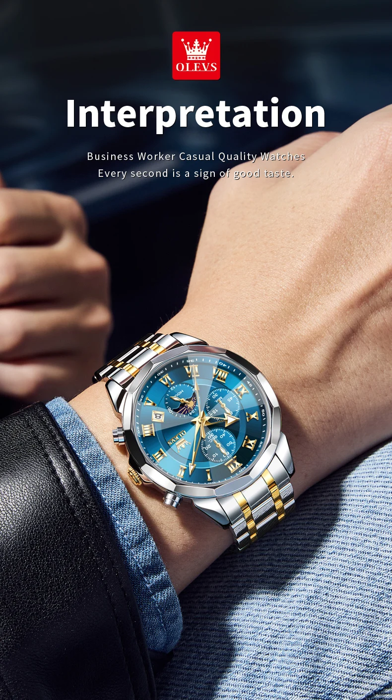 OLEVS 3675 Mens Watch Business Original Brand Quartz Watch Waterproof Luminous Moon Phase Automatic Date Three Dial Watch Gifts OLEVS 3675 Mens Watch Business Original Brand Quartz Watch Waterproof Luminous Moon Phase Automatic Date Three Dial Watch Gifts