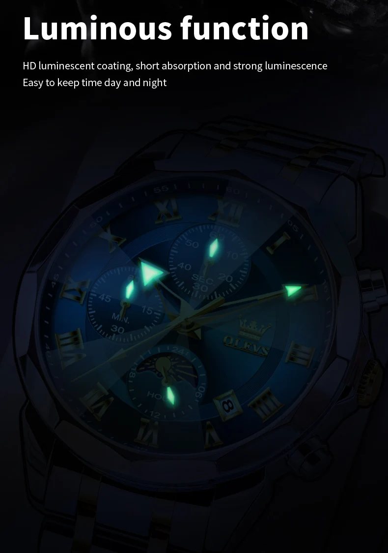 OLEVS 3675 Mens Watch Business Original Brand Quartz Watch Waterproof Luminous Moon Phase Automatic Date Three Dial Watch Gifts OLEVS 3675 Mens Watch Business Original Brand Quartz Watch Waterproof Luminous Moon Phase Automatic Date Three Dial Watch Gifts