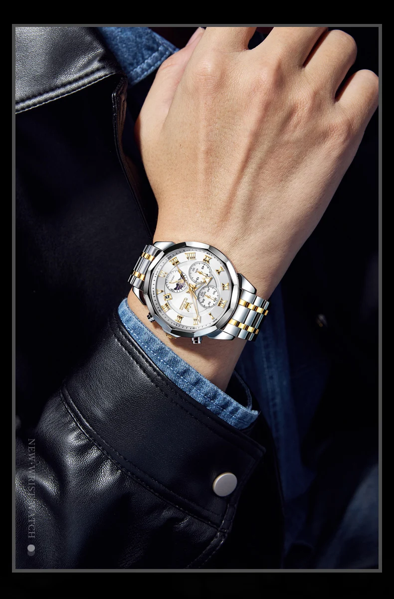 OLEVS 3675 Mens Watch Business Original Brand Quartz Watch Waterproof Luminous Moon Phase Automatic Date Three Dial Watch Gifts OLEVS 3675 Mens Watch Business Original Brand Quartz Watch Waterproof Luminous Moon Phase Automatic Date Three Dial Watch Gifts