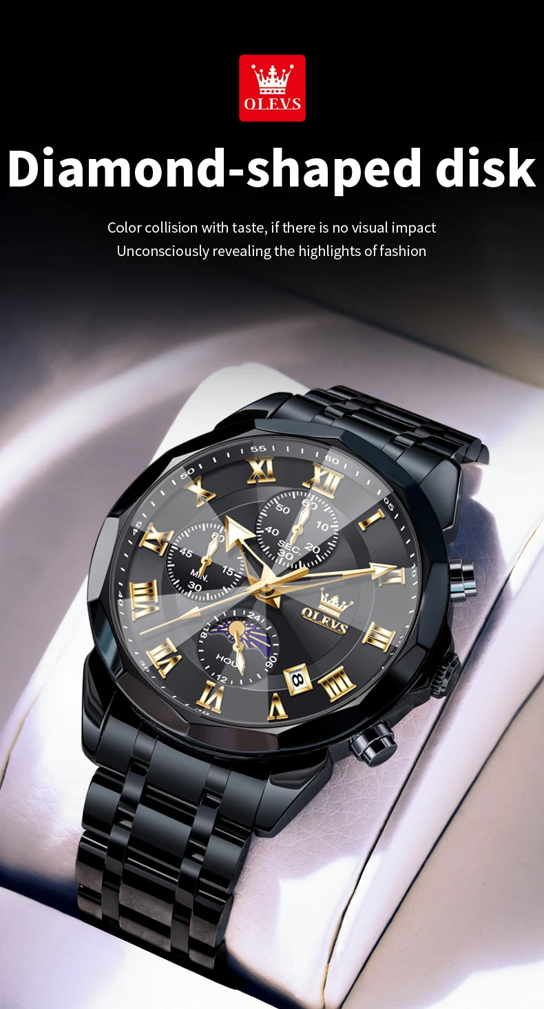 OLEVS 3675 Mens Watch Business Original Brand Quartz Watch Waterproof Luminous Moon Phase Automatic Date Three Dial Watch Gifts OLEVS 3675 Mens Watch Business Original Brand Quartz Watch Waterproof Luminous Moon Phase Automatic Date Three Dial Watch Gifts