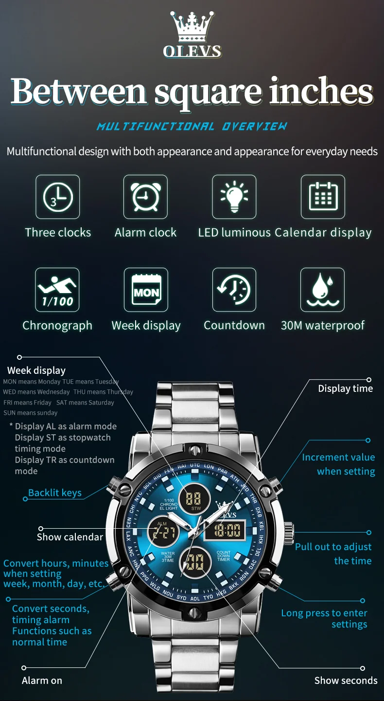 OLEVS Men's Watches Original Multifunctional Wlectronic Watch for Man Waterproof Luminous Alarm Clock Fashion Dress OLEVS Men's Watches Original Multifunctional Wlectronic Watch for Man Waterproof Luminous Alarm Clock Fashion Dress