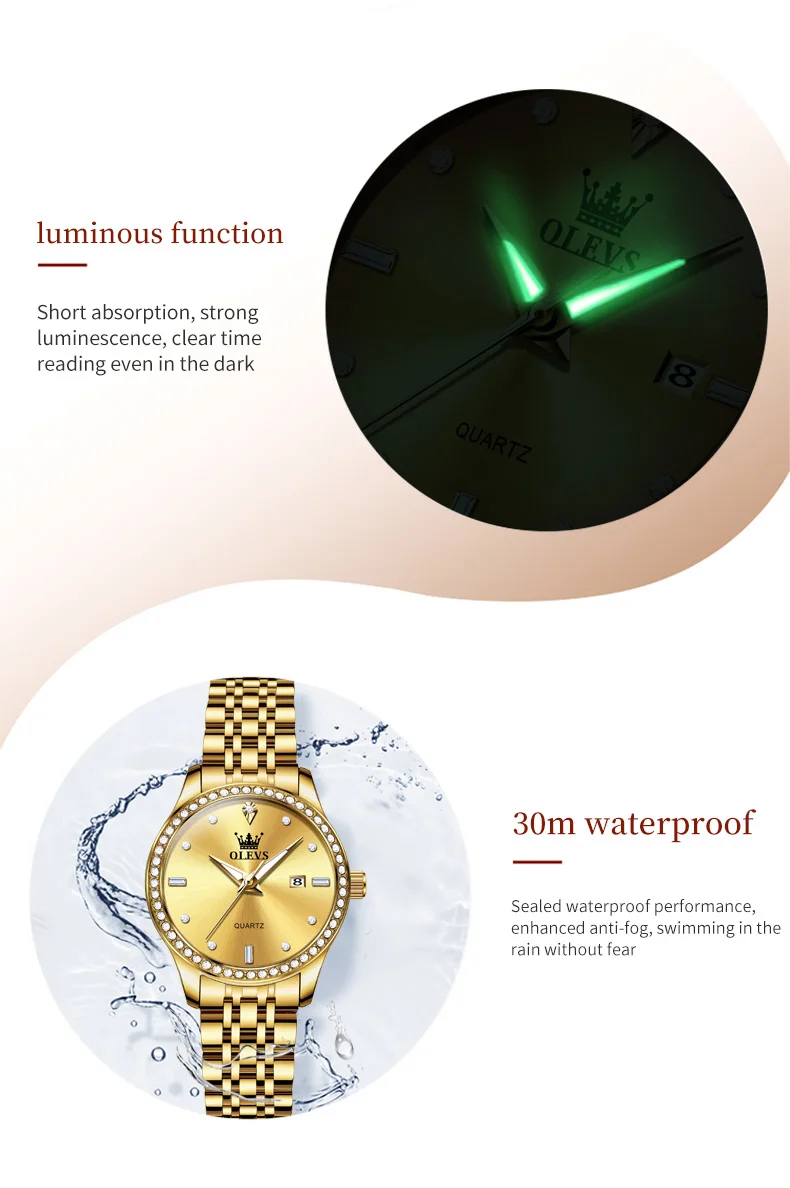 OLEVS Luxury Brand Women's Watches Elegant Gold Fashion Quartz Watch Luminous Versatile Waterproof Female Authentication Watch OLEVS Luxury Brand Women's Watches Elegant Gold Fashion Quartz Watch Luminous Versatile Waterproof Female Authentication Watch