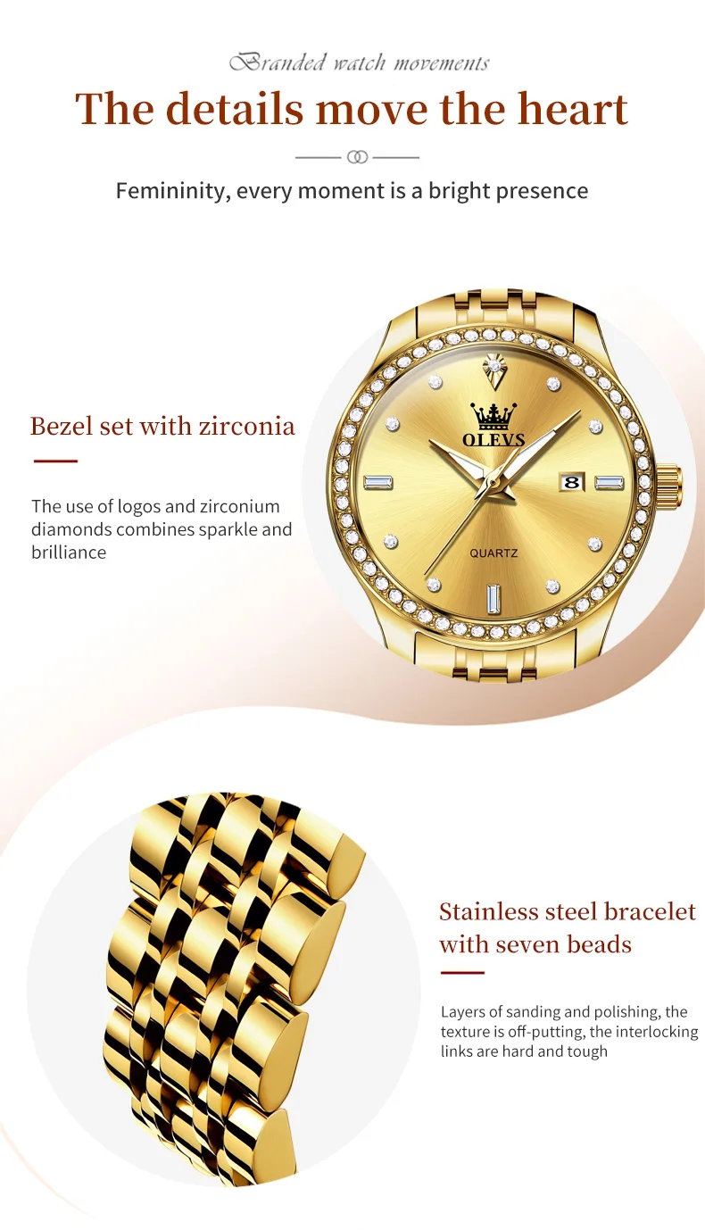 OLEVS Luxury Brand Women's Watches Elegant Gold Fashion Quartz Watch Luminous Versatile Waterproof Female Authentication Watch OLEVS Luxury Brand Women's Watches Elegant Gold Fashion Quartz Watch Luminous Versatile Waterproof Female Authentication Watch