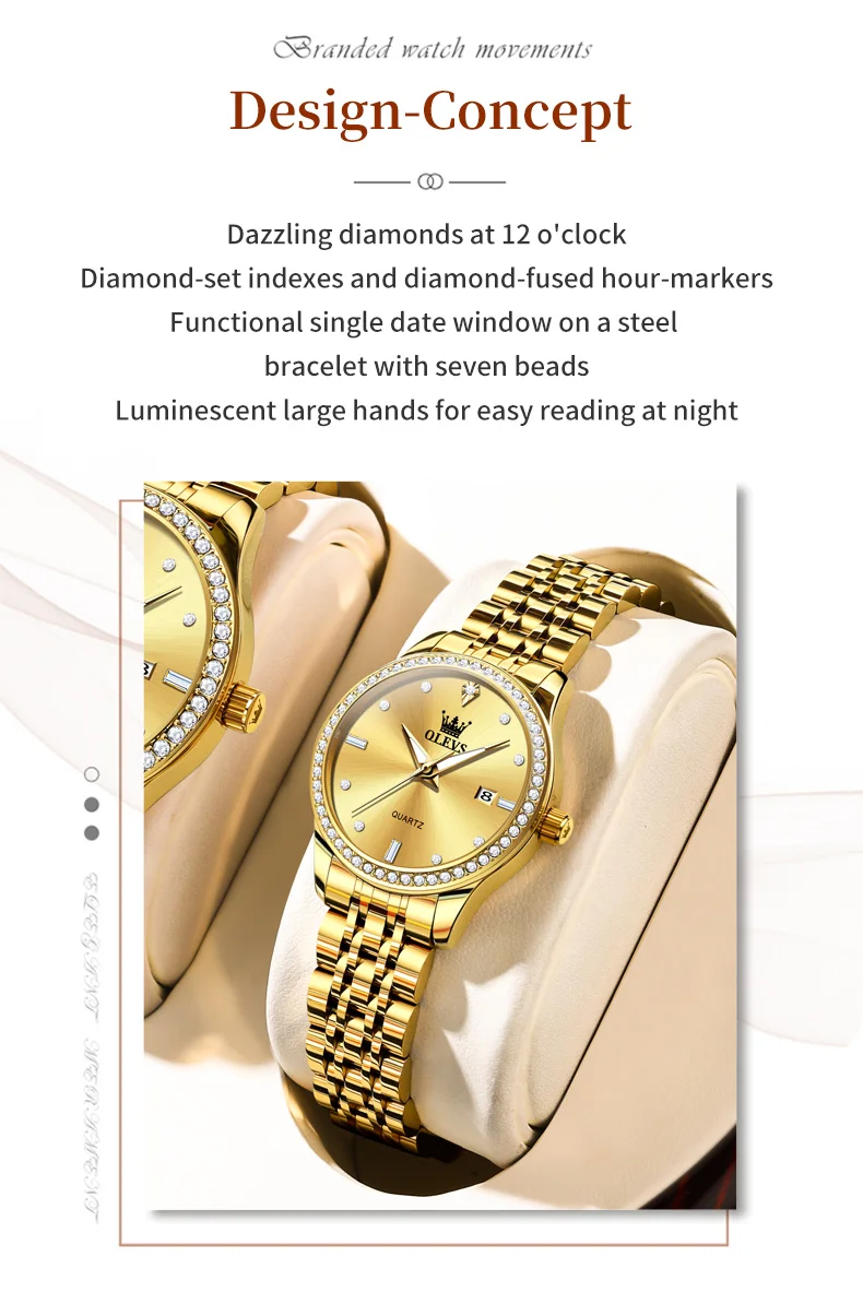 OLEVS Luxury Brand Women's Watches Elegant Gold Fashion Quartz Watch Luminous Versatile Waterproof Female Authentication Watch OLEVS Luxury Brand Women's Watches Elegant Gold Fashion Quartz Watch Luminous Versatile Waterproof Female Authentication Watch
