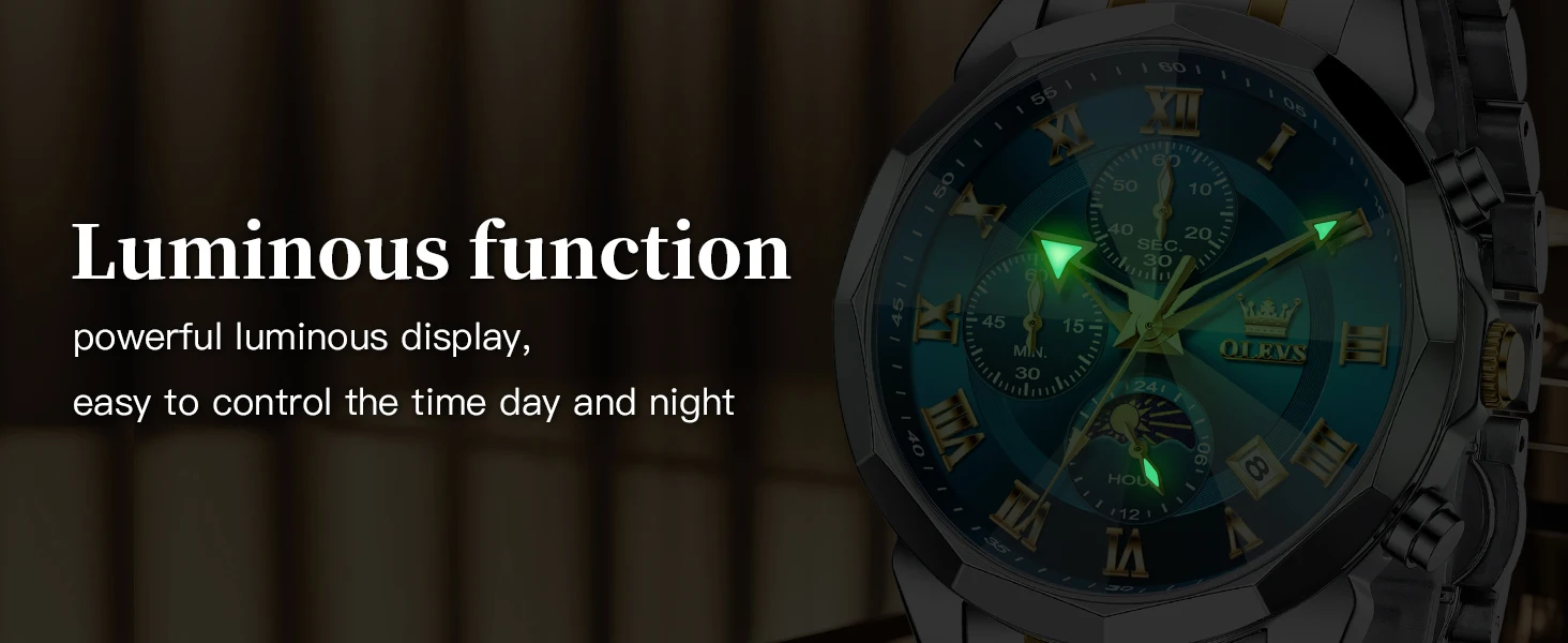 OLEVS 3675 Men Watch Brand Business Stainless Steel Date Chronograph Luxury Waterproof Moonphase Men Quartz Watch Reloj Hombre