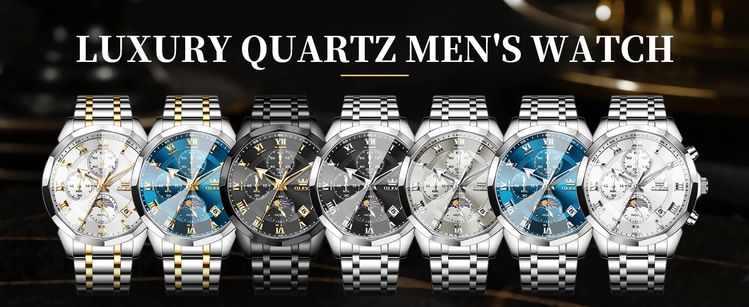 OLEVS 3675 Men Watch Brand Business Stainless Steel Date Chronograph Luxury Waterproof Moonphase Men Quartz Watch Reloj Hombre