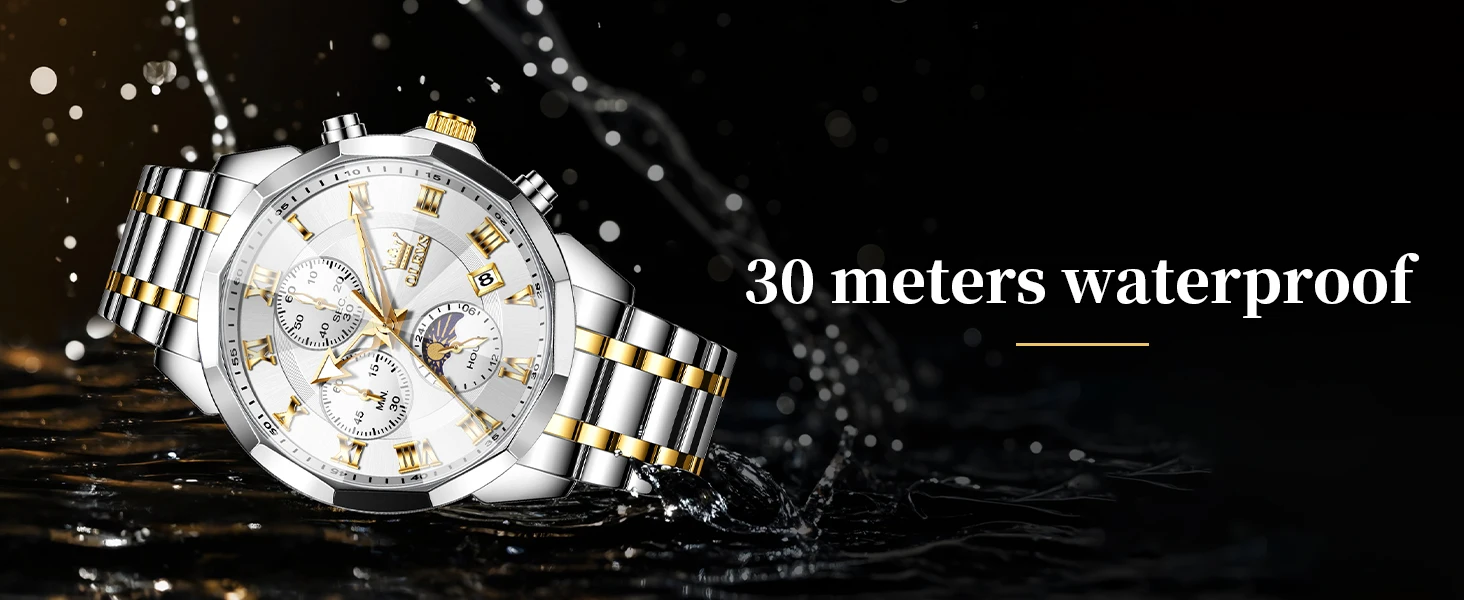 OLEVS 3675 Men Watch Brand Business Stainless Steel Date Chronograph Luxury Waterproof Moonphase Men Quartz Watch Reloj Hombre
