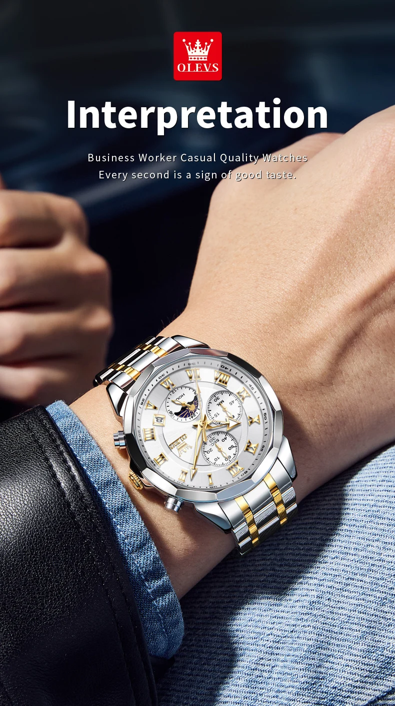 OLEVS 3675 Men Watch Brand Business Stainless Steel Date Chronograph Luxury Waterproof Moonphase Men Quartz Watch Reloj Hombre OLEVS 3675 Men Watch Brand Business Stainless Steel Date Chronograph Luxury Waterproof Moonphase Men Quartz Watch Reloj Hombre