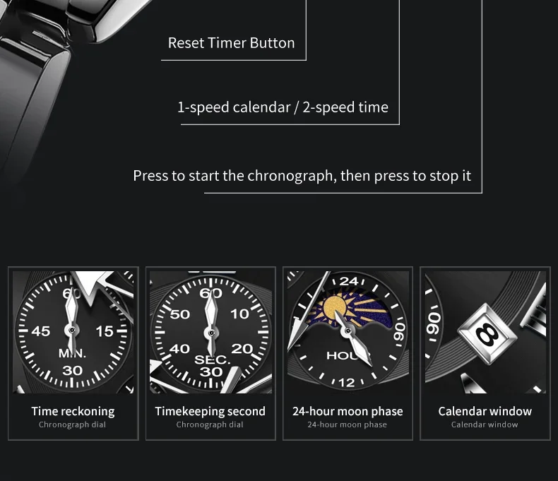 OLEVS 3675 Business Watch Mens Original Quartz Watch Big Brand  Multifunctional Chronograph Waterproof Moon Phase Watch For Man