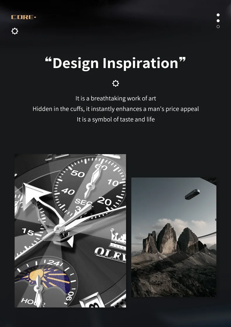 OLEVS 3675 Business Watch Mens Original Quartz Watch Big Brand  Multifunctional Chronograph Waterproof Moon Phase Watch For Man