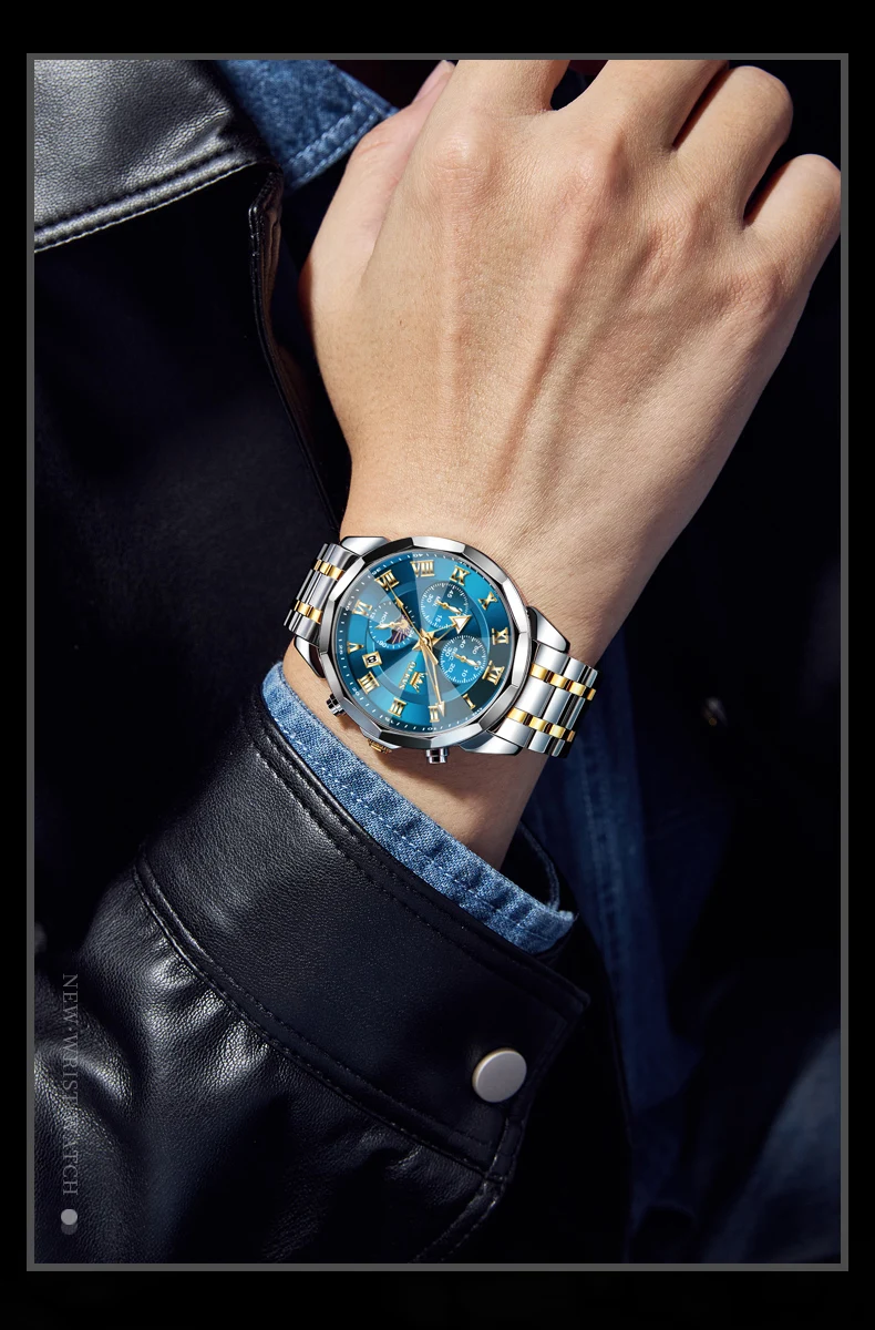 OLEVS Watch 3675 Men Luxury Fashion Business Original Quartz Watch HD Waterproof Luminous Moon Phase Chronograph Brand Men Watch
