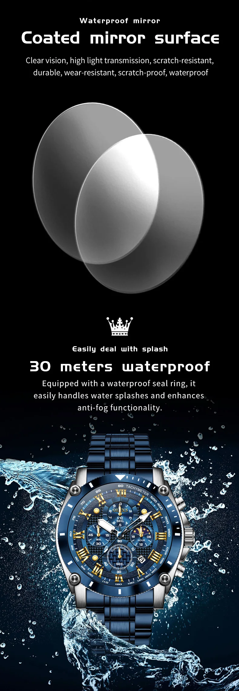 OLEVS New Man Watch Moon Phase Chronograph Waterproof Luminous Multi-functional Original Luxury Brand Quartz Men's Watches 3689